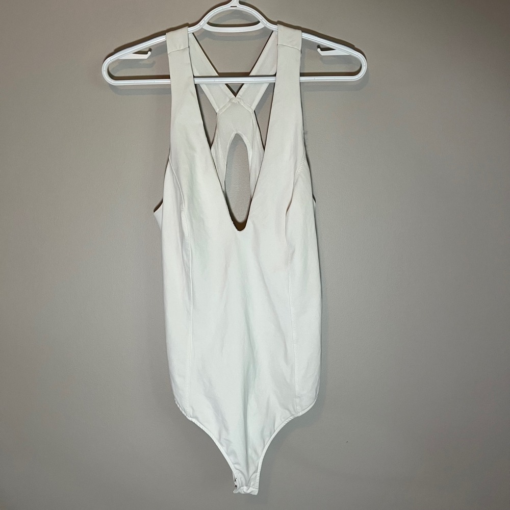 Intimately Free People White Deep V-Neck Crisscross Back Bodice Bodysuit XL